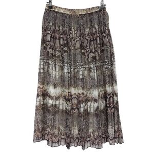 ASOS Midi Pleated Skirt Brown Snake Snakeskin Print Lined Side Zip 6